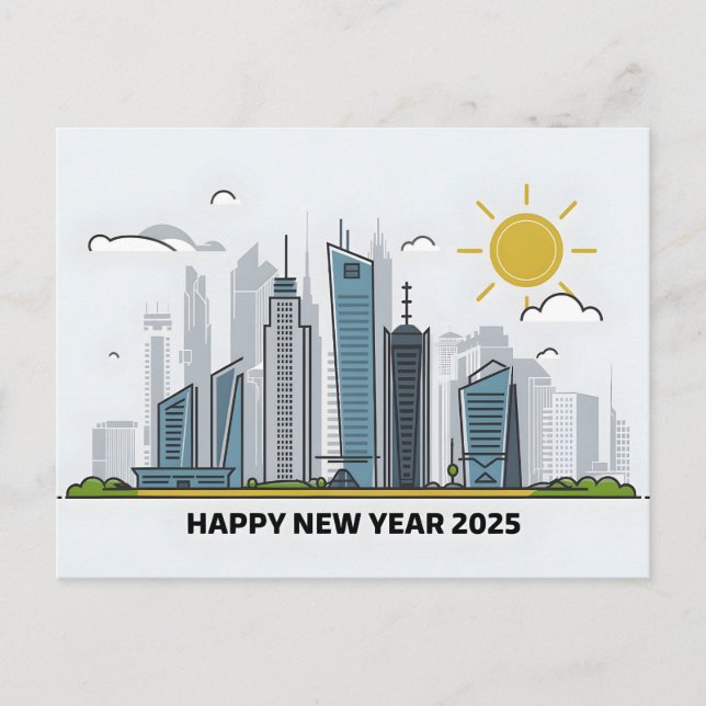 Cartes Pour Fêtes Annuelles Mini Joyeux Nouvel An 2025 Cityscape (Devant)