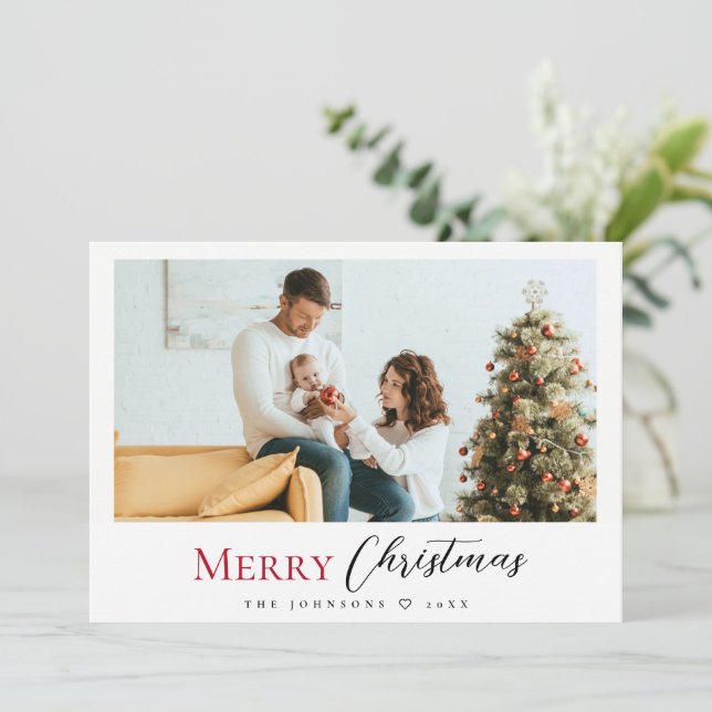 Cartes Pour Fêtes Annuelles Mini-moderne Rouge Joyeux Noël Script photo (Debout devant)