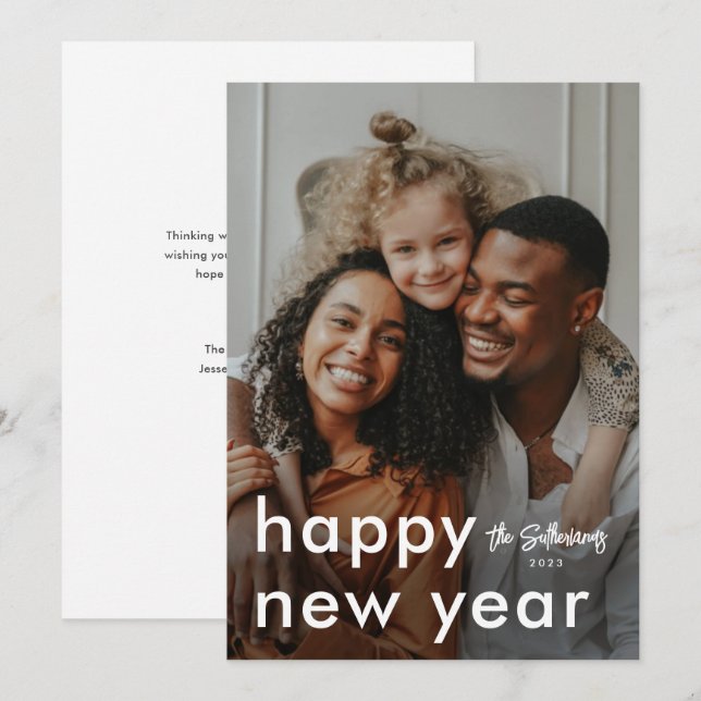 Cartes Pour Fêtes Annuelles Mini photo moderne Nouvel An (Devant / Derrière)