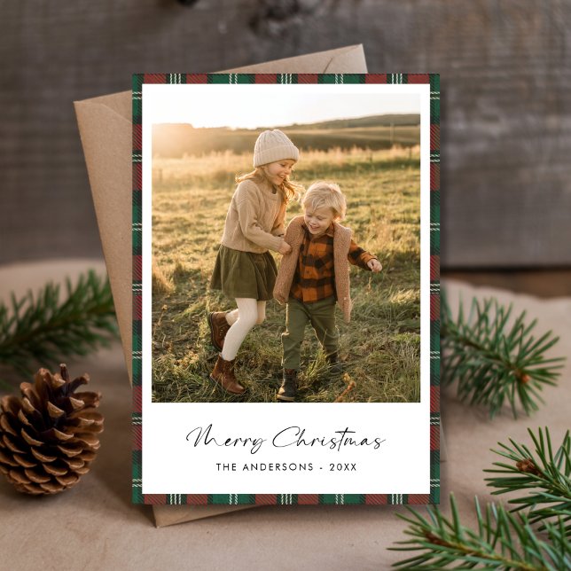 Cartes Pour Fêtes Annuelles Mini Plaid Joyeux Noël Famille Enfants Photo (Créateur téléchargé)