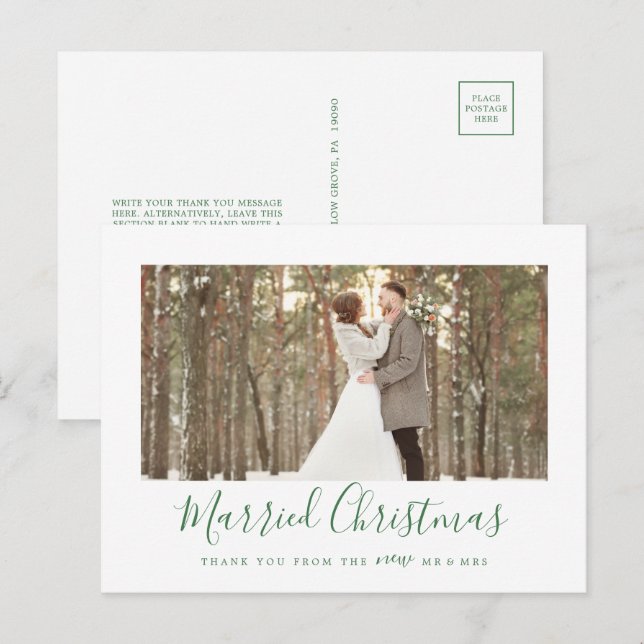 Cartes Pour Fêtes Annuelles Mini Vert Marié Noël Nouveau marié Merci (Devant / Derrière)