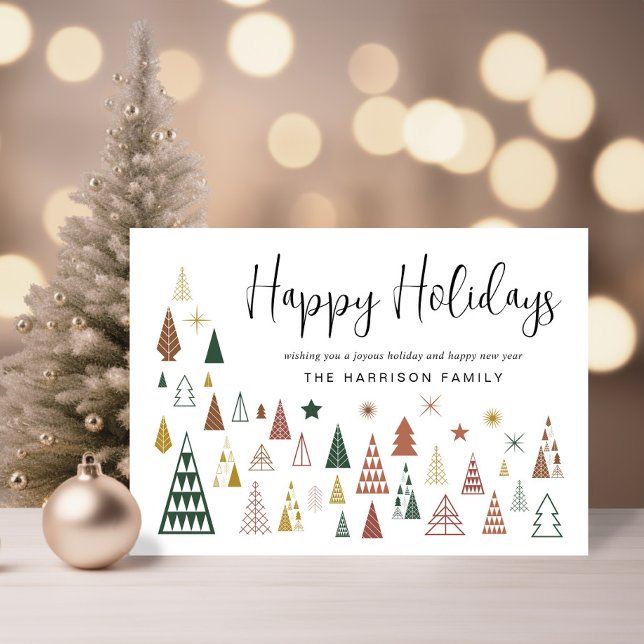 Cartes Pour Fêtes Annuelles Miniature moderne des arbres de Noël (Share the love and warmth of the season with your personalized photo Christmas card)