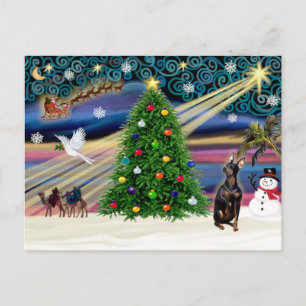 Cartes Pour Fêtes Annuelles Miniature Pinscher Magic de Noël (oreilles coupées
