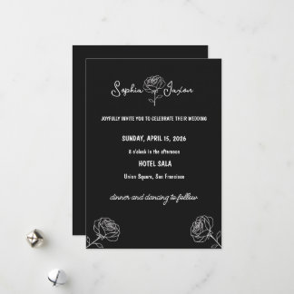 Cartes Pour Fêtes Annuelles Minimal Black and White Flower Elegant Modern