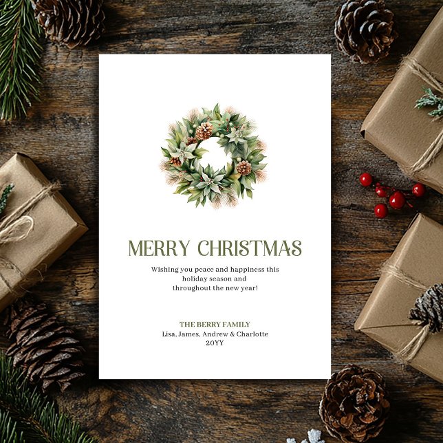 Cartes Pour Fêtes Annuelles Minimal Chic Christmas Wreath Sage Gold Script  (Minimal Chic Christmas Ornament Sage Gold Script Card)