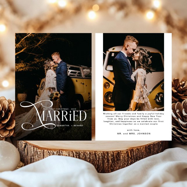 Cartes Pour Fêtes Annuelles Minimal First Christmas Married Couples 2 Photos (Créateur téléchargé)