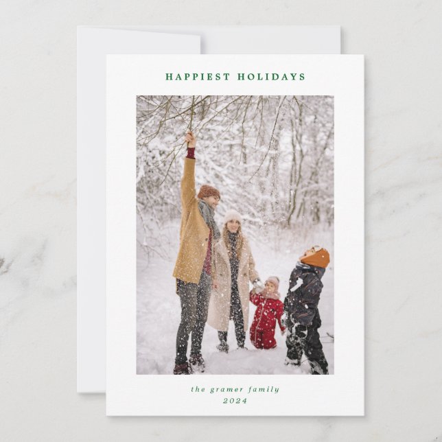 Cartes Pour Fêtes Annuelles Minimal moderne Vert Blanc Joyeux Vacances Photo (Devant)