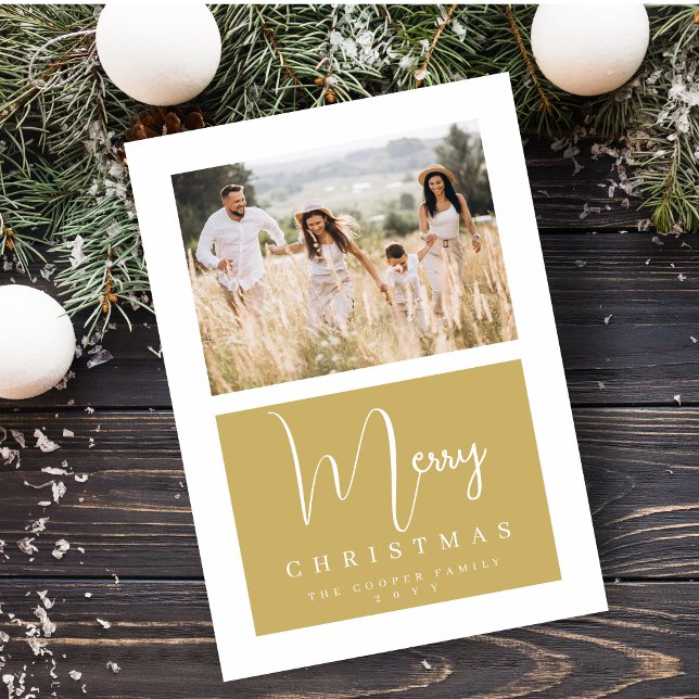 Cartes Pour Fêtes Annuelles  Minimal Simple Exquisite Fake Golden Photo (Minimal Simple Exquisite Modern Fake Golden Photo Holiday Card with Envelope. )