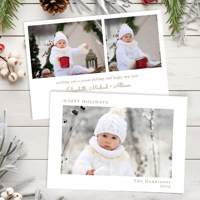 Cartes Pour Fêtes Annuelles Minimal White Gold Christmas Happy Holidays Photo (Créateur téléchargé)