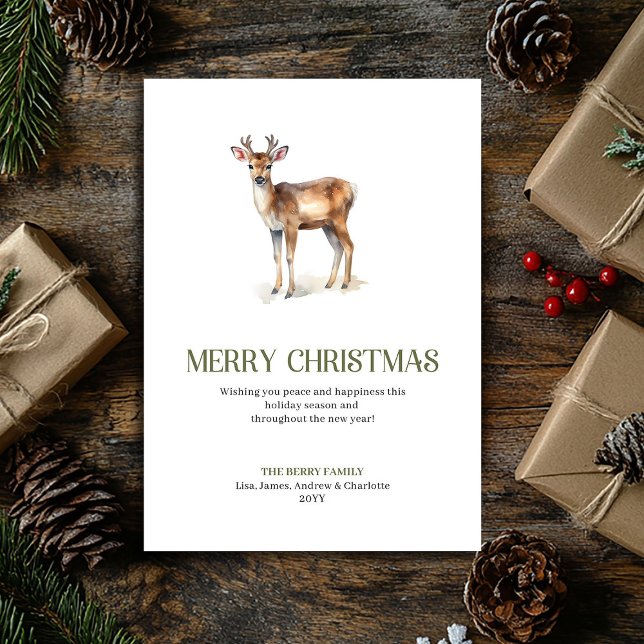 Cartes Pour Fêtes Annuelles Minimalist Christmas Deer Neutral Script Holiday (Minimalist Christmas Ornament Neutral Script Holiday Card)