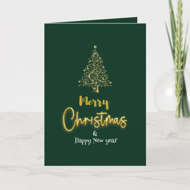 Cartes Pour Fêtes Annuelles Minimalist Green & Gold Christmas Tree Folded (Devant)