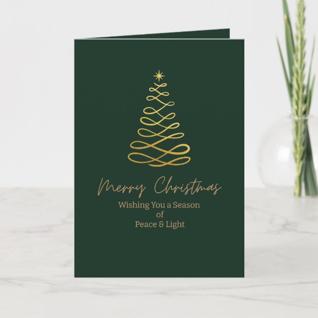Cartes Pour Fêtes Annuelles Minimalist Green & Gold Folded Christmas Card (Devant)