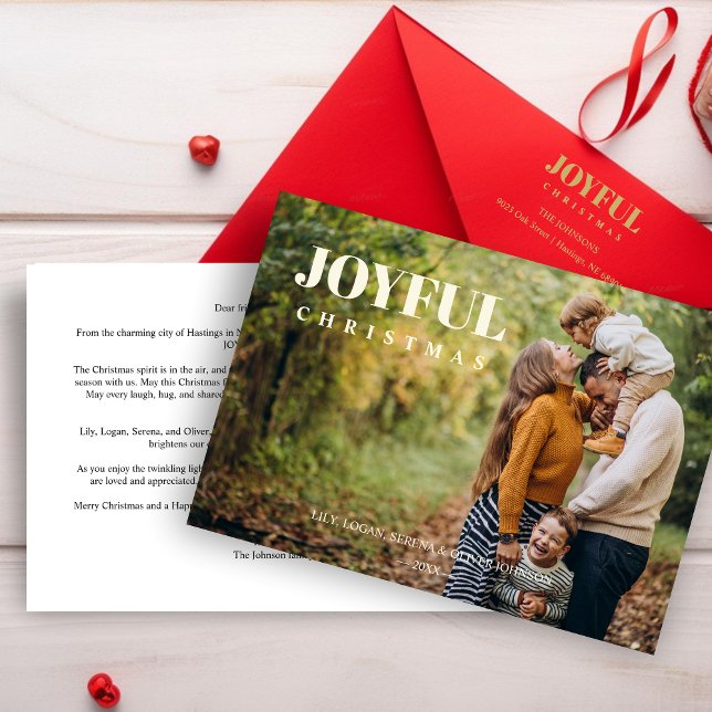 Cartes Pour Fêtes Annuelles Minimalist Modern Photo Joyful Christmas  (Minimalist Modern Photo Joyful Christmas Holiday Card with Envelope.)