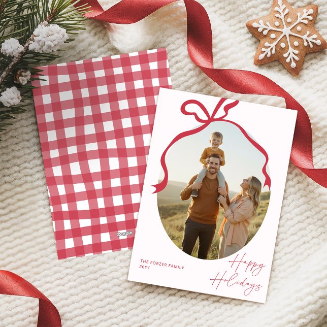 Cartes Pour Fêtes Annuelles Minimalist Red Bow Family Photo Christmas  (Créateur téléchargé)