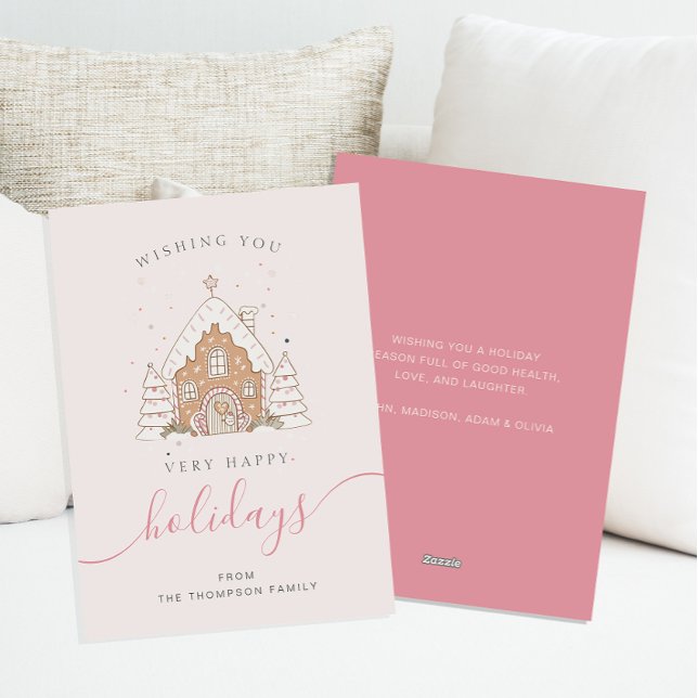 Cartes Pour Fêtes Annuelles Minimalist Script Pink House Christmas Flat  (Créateur téléchargé)