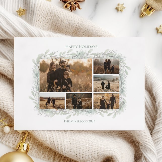 Cartes Pour Fêtes Annuelles Minimalist Silver Pine Photo Christmas (Créateur téléchargé)