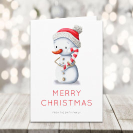 Cartes Pour Fêtes Annuelles Minimalist Snowman Candy Cane Merry Christmas