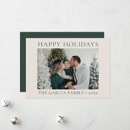 Cartes Pour Fêtes Annuelles Minimaliste Élégant Photo Vert et Crème