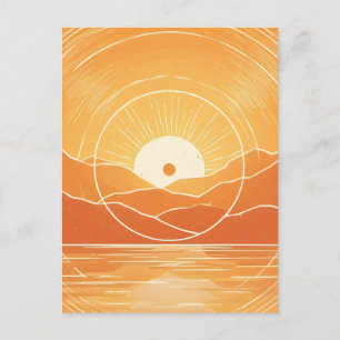 Cartes Pour Fêtes Annuelles Minimaliste Zen Montagne Océan Rétro Coucher de so