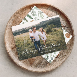 Cartes Pour Fêtes Annuelles Minimum moderne 1 photo Noël élégant script Ho