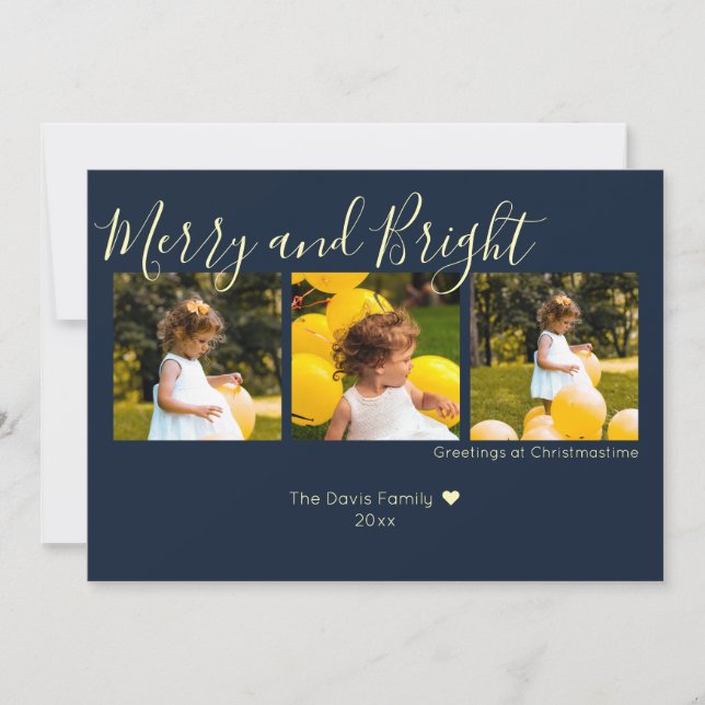 Cartes Pour Fêtes Annuelles Minuit Bleu Noël Joyeux et lumineux 3 Photo (Devant)