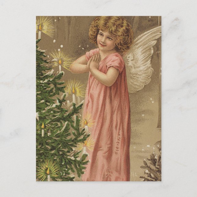 Cartes Pour Fêtes Annuelles Minuscule Angle Garbed Rose À L'Arbre De Noël (Devant)