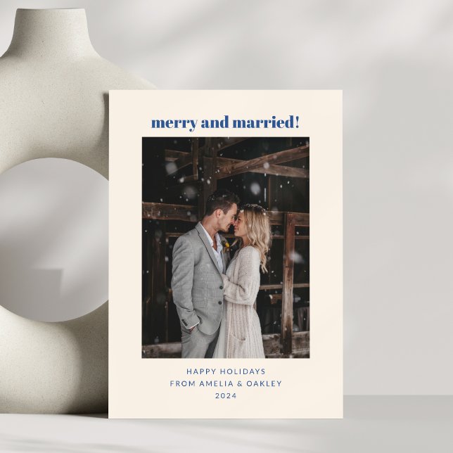 Cartes Pour Fêtes Annuelles Minuscule Bleu Joyeux Marié Photo de Noël (Créateur téléchargé)