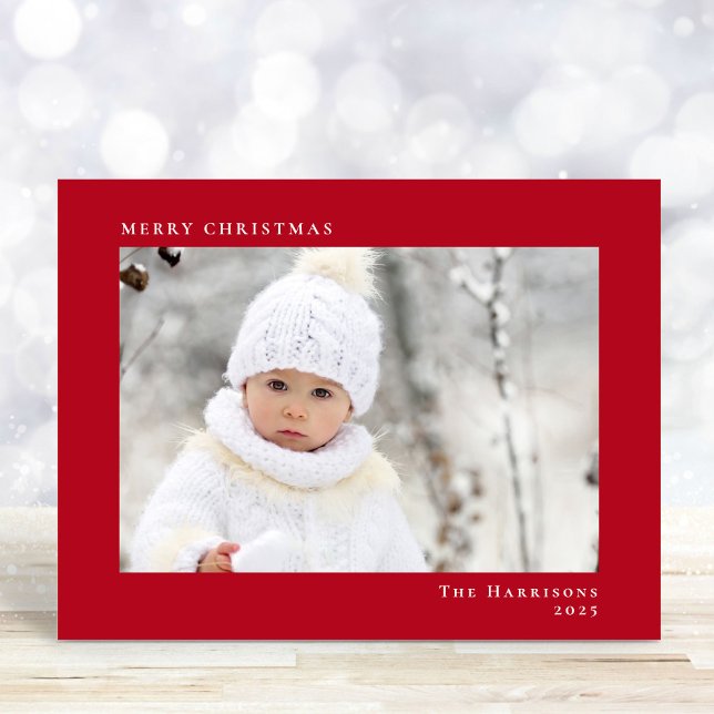 Cartes Pour Fêtes Annuelles Minuscule moderne Joyeux Noël photo rouge (Share the love and warmth of the season with your personalized photo Christmas card)