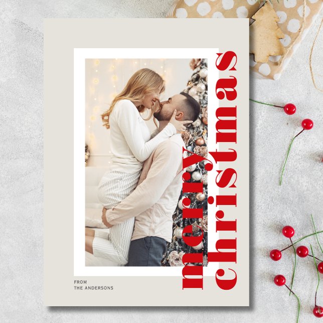 Cartes Pour Fêtes Annuelles Minuscule moderne Joyeux Noël Script photo (Minimal Modern Merry Christmas Script Photo Holiday Card)