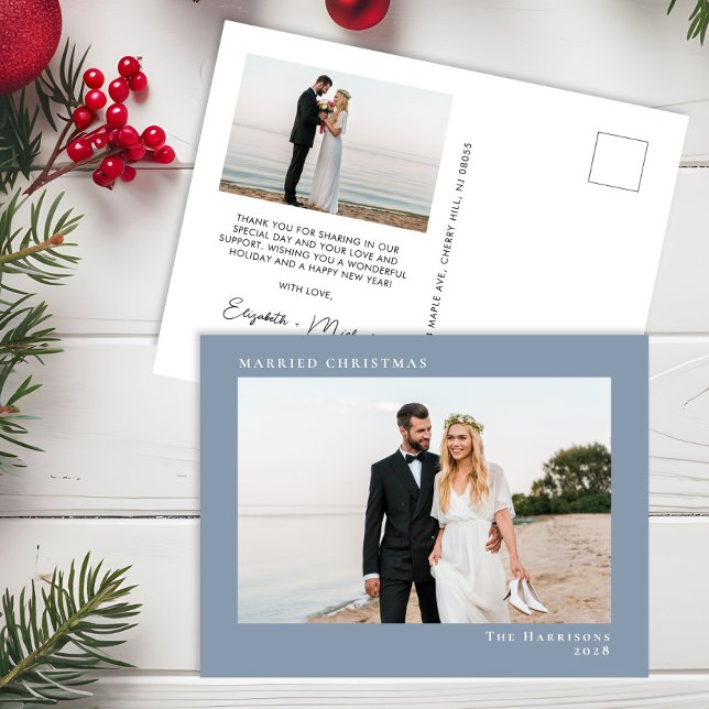 Cartes Pour Fêtes Annuelles Minuscule photo moderne Marié Noël Dusty Bleu (Créateur téléchargé)