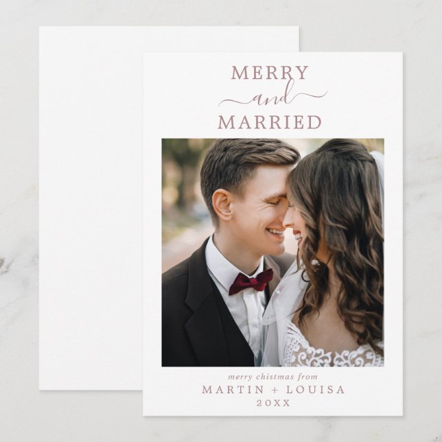 Cartes Pour Fêtes Annuelles Minuscule Rose Gold Merry et marié photo (Devant / Derrière)