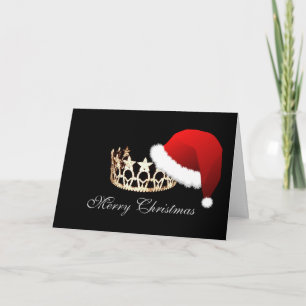 Cartes Pour Fêtes Annuelles Miss America USA Santa Hat Stars Crown Card