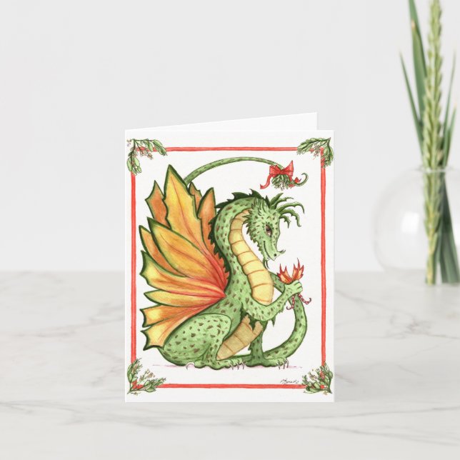 Cartes Pour Fêtes Annuelles Mistletoe Dragon (Devant)