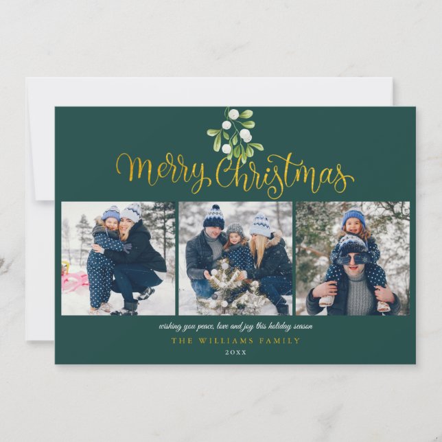 Cartes Pour Fêtes Annuelles Mistletoe Gold Script Photo Collage Noël (Devant)