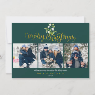 Cartes Pour Fêtes Annuelles Mistletoe Gold Script Photo Collage Noël