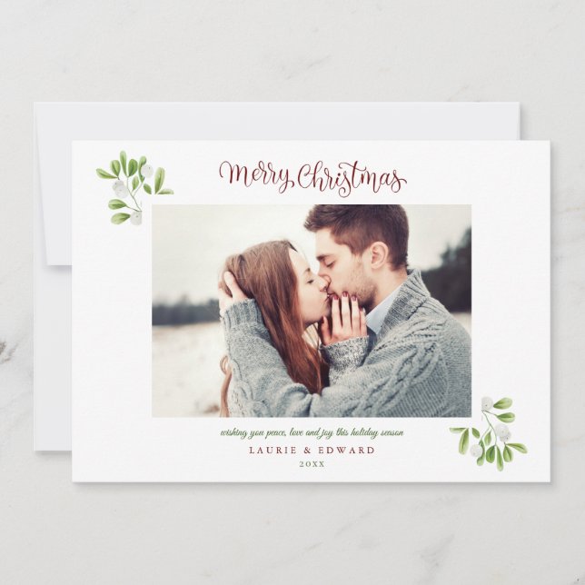 Cartes Pour Fêtes Annuelles Mistletoe Joyeux Couples de Noël Photo (Devant)