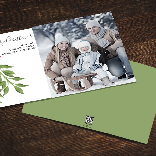 Cartes Pour Fêtes Annuelles Mistletoe Joyeux Noël Une photo (Simple 5x7 Merry Christmas photo card with whimsical mistletoe greenery. )