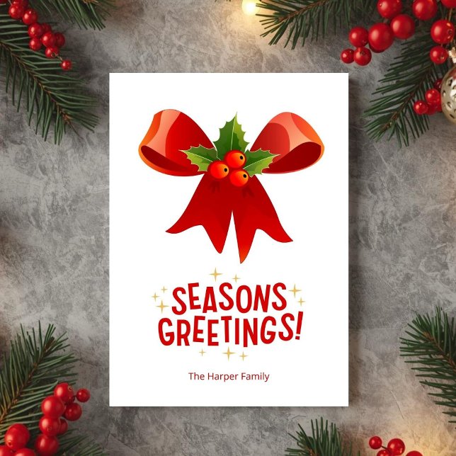 Cartes Pour Fêtes Annuelles Mistletoe Ribbon Seasons Greetings Card (Créateur téléchargé)