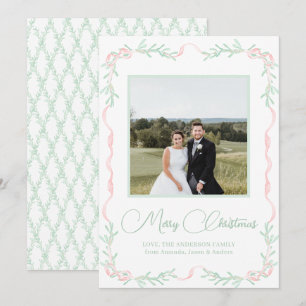 Cartes Pour Fêtes Annuelles Mistletoe rose Bow vert de Noël Photo