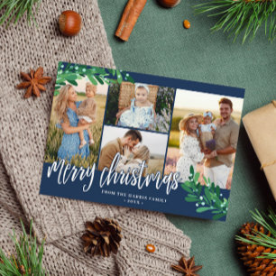Cartes Pour Fêtes Annuelles Mistletoe Twigs Navy Photo Collage Merry Christmas