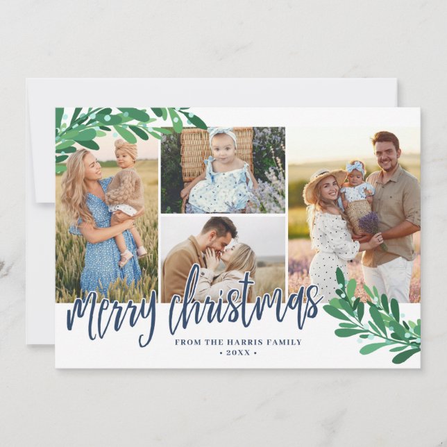 Cartes Pour Fêtes Annuelles Mistletoe Twigs Photo Collage Merry Christmas (Devant)