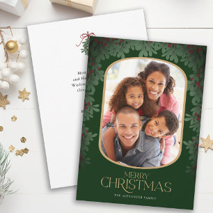 Cartes Pour Fêtes Annuelles Mistletoe vert d'hiver arrondi Photo Noël