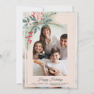 Cartes Pour Fêtes Annuelles Mistletoe Wreath Famille de Noël Photo rose pâle