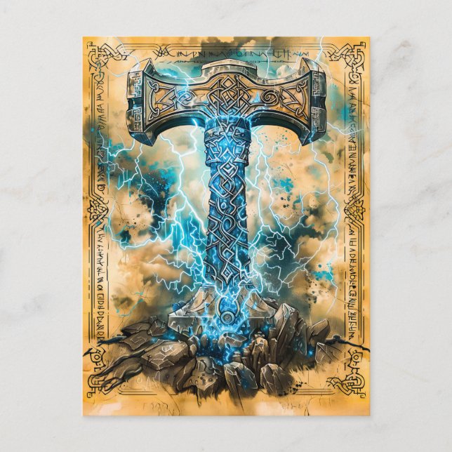 Cartes Pour Fêtes Annuelles Mjölnir Thors Hammer avec éclair (Devant)