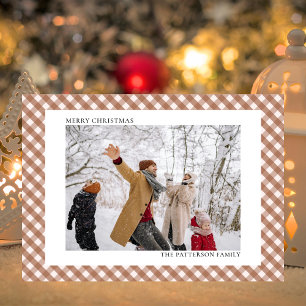 Cartes Pour Fêtes Annuelles Mocha Brown En vichy Horizontal Photo Noël