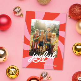 Cartes Pour Fêtes Annuelles Mod Wavy Retro Noël rose photo rouge
