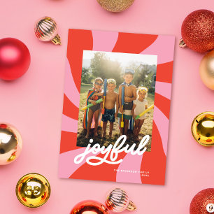 Cartes Pour Fêtes Annuelles Mod Wavy Retro Noël rose photo rouge