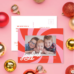 Cartes Pour Fêtes Annuelles Mod Wavy Retro rose rouge photo de Noël
