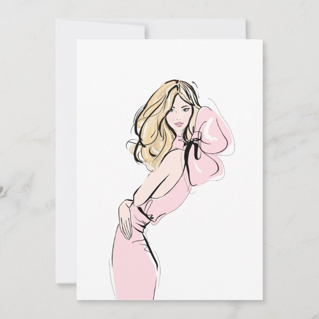 Cartes Pour Fêtes Annuelles Mode blonde fille cheveux rose (Devant)