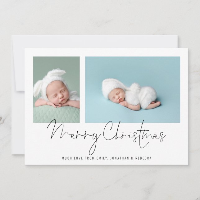 Cartes Pour Fêtes Annuelles Modern 2 Photo Collage Baby First Christmas (Devant)